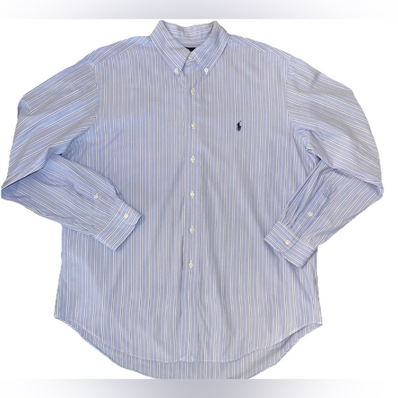 Ralph Lauren Mens XL Bengal Long Sleeve Blue White Striped Classic Button Down - Picture 3 of 14